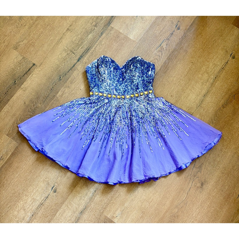 Vintage Y2K Purple Silk Small Sequin Bustier Mini Dress Corset Prom Sherri Hill